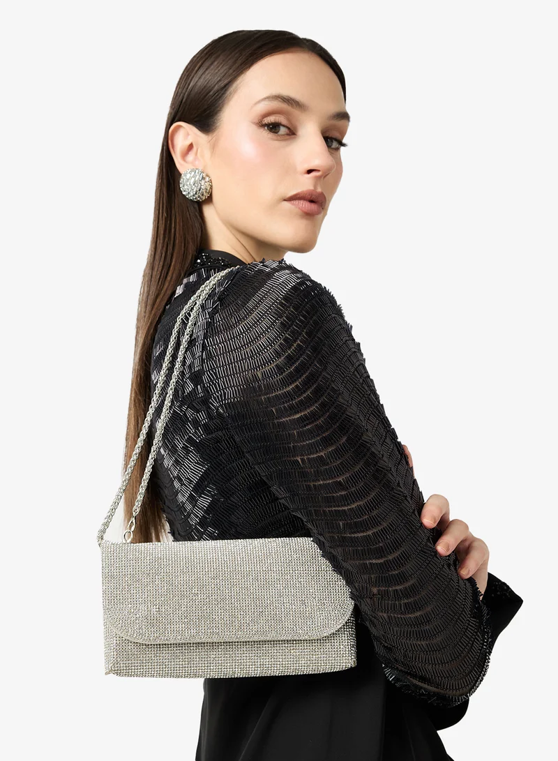 Khizana Silver rhinestone embellished detailed bag with strap for Women | Best Price UAE
